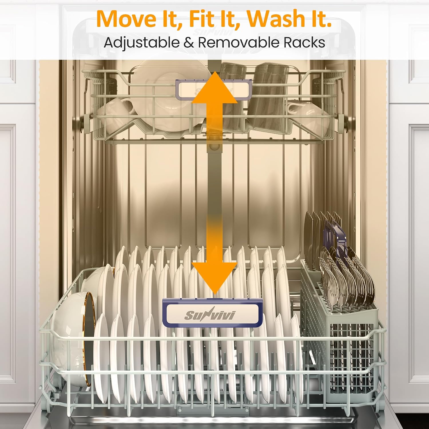 24" Built-in Dishwasher, Dishwasher Machine Stainless Steel with Adjustable Racks, 14–16 Place Settings Large Capacity Dish Washer, 8 Wash Programs, Energy Star Certified, Sliver