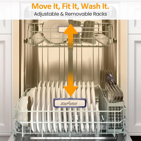 24" Built-in Dishwasher, Dishwasher Machine Stainless Steel with Adjustable Racks, 14–16 Place Settings Large Capacity Dish Washer, 8 Wash Programs, Energy Star Certified, Sliver