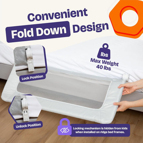 ComfyBumpy 2-Pack Bed Rail for Toddlers 35.5" L x 19.5" H | Toddler Bed Rails for Twin, Full & Toddler Mattress Size | Swing Down Rail Guard | Mattress Side Rail for Kids | Gray