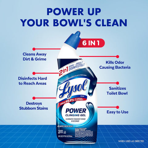 Lysol Toilet Bowl Cleaner Clinging Gel, Power, 24 oz, 2 Pack