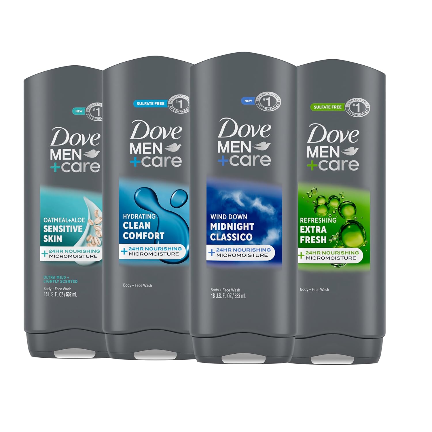 DOVE MEN + CARE Body Wash For Hydrated, Smooth Skin, 4 Count, 18 fl oz | Helps leave skin feeling hydrated and smooth after every shower.