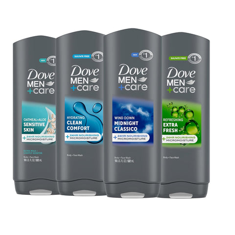 DOVE MEN + CARE Body Wash For Hydrated, Smooth Skin, 4 Count, 18 fl oz | Helps leave skin feeling hydrated and smooth after every shower.