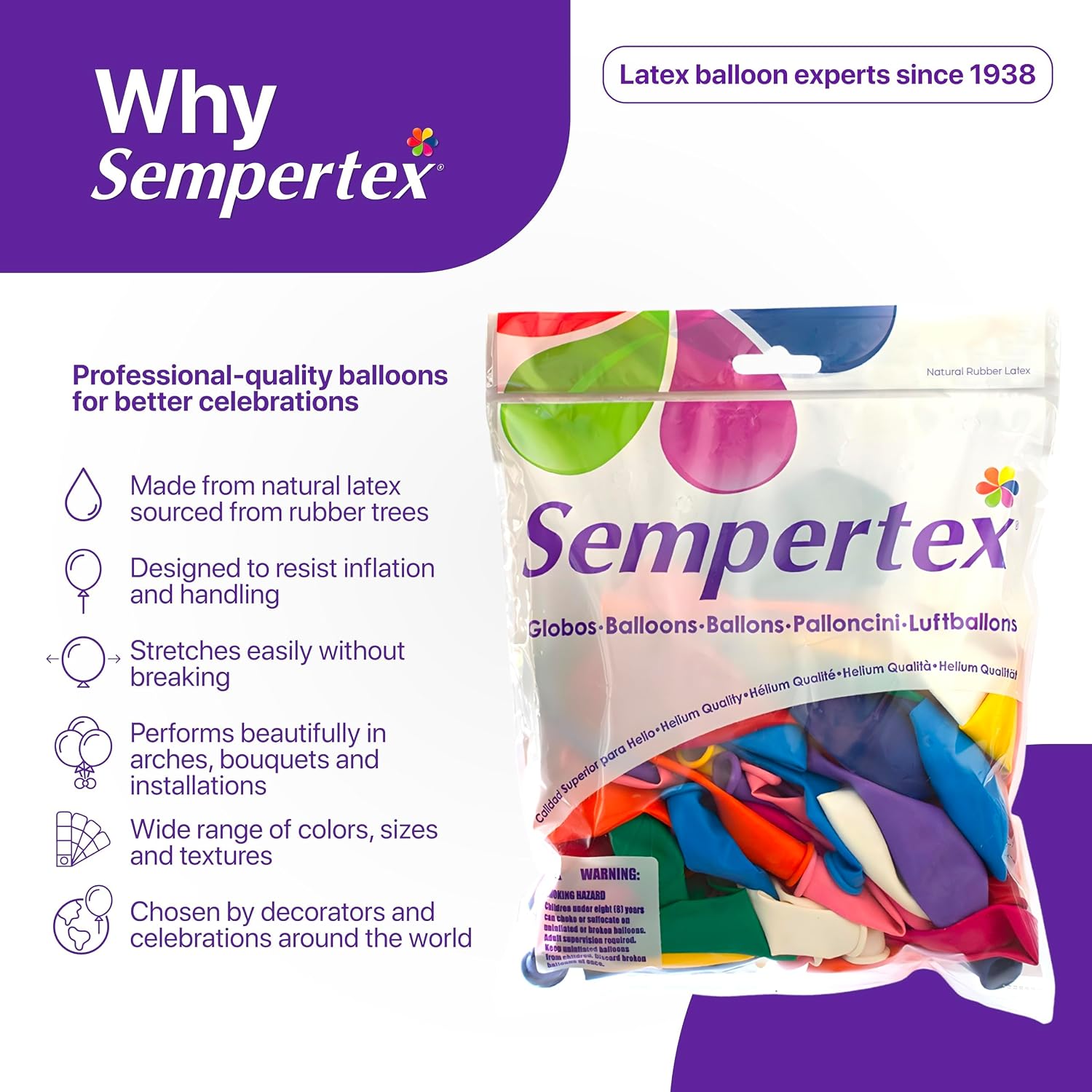 Sempertex Deluxe Fuchsia Balloons, Latex, 5 Inch, 50 Pcs