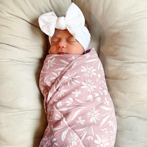 LifeTree Swaddle Blankets Baby Girl, 2-Pack Super Soft 70% Viscose Bamboo and 30% Cotton Muslin Swaddles Blankets (Large 47" x 47"), Mauve Floral & Blush Leopard Pattern, Newborn Baby Registry