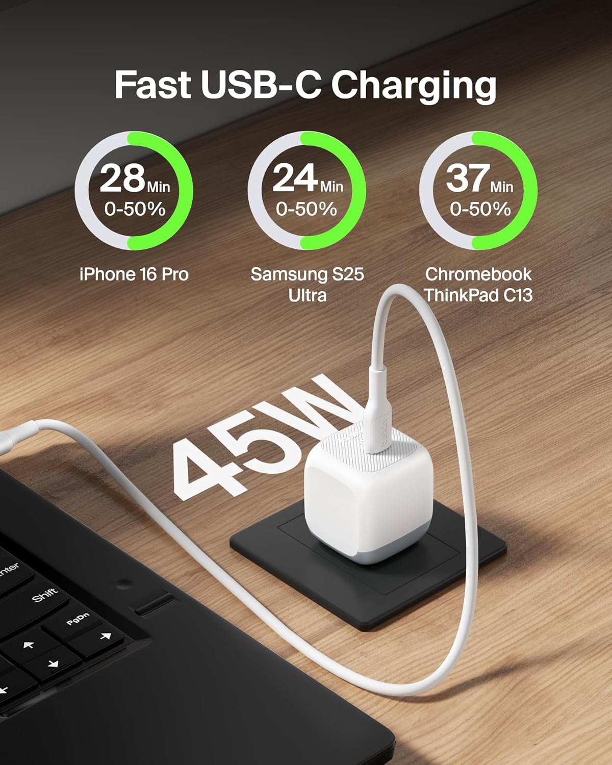 Belkin 45W Compact USB C Charger Block, Fast Charging for Travel