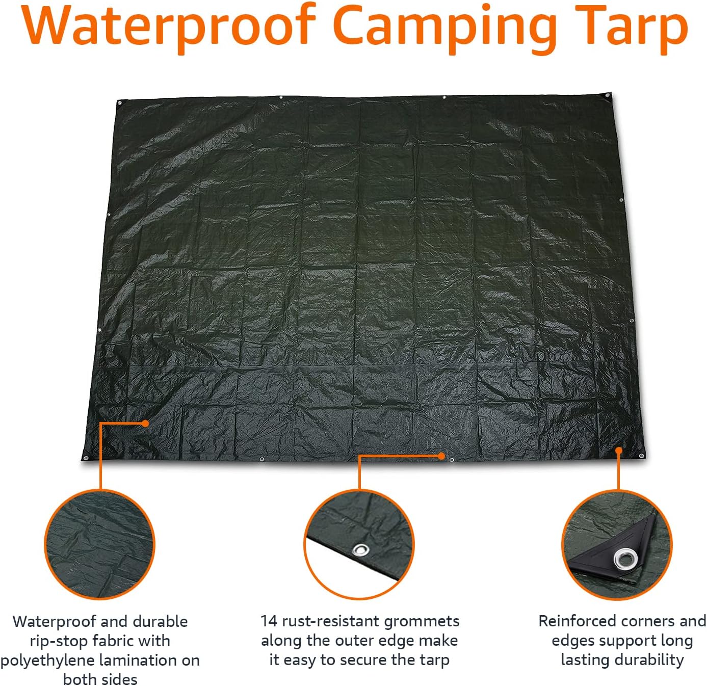 Amazon Basics Waterproof Multipurpose Camping Tarp with Reinforced Corners and Edges, Protective Cover, 9.5 x 11.3 Feet, Dark Green