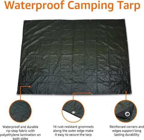 Amazon Basics Waterproof Multipurpose Camping Tarp with Reinforced Corners and Edges, Protective Cover, 9.5 x 11.3 Feet, Dark Green