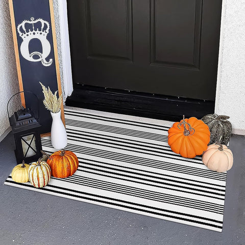 Front Door Mat 24"x35" Halloween Welcome Mat Black and White Outdoor Rug