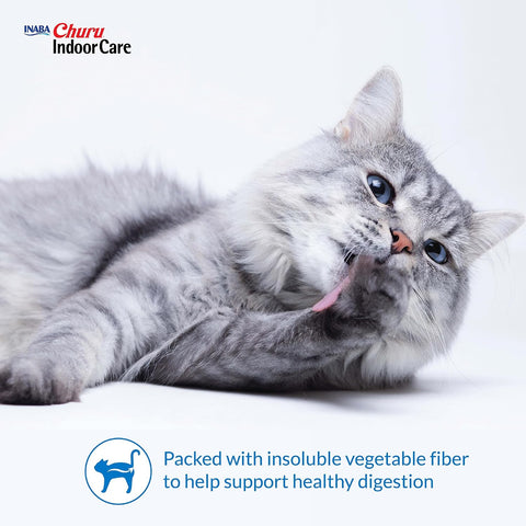 INABA Churu Indoor Care for Hairball Control, Functional Lickable Cat Treat with Taurine & Green Tea Extract, 0.5oz Each, 20 Tubes Total, Chicken & Salmon Variety