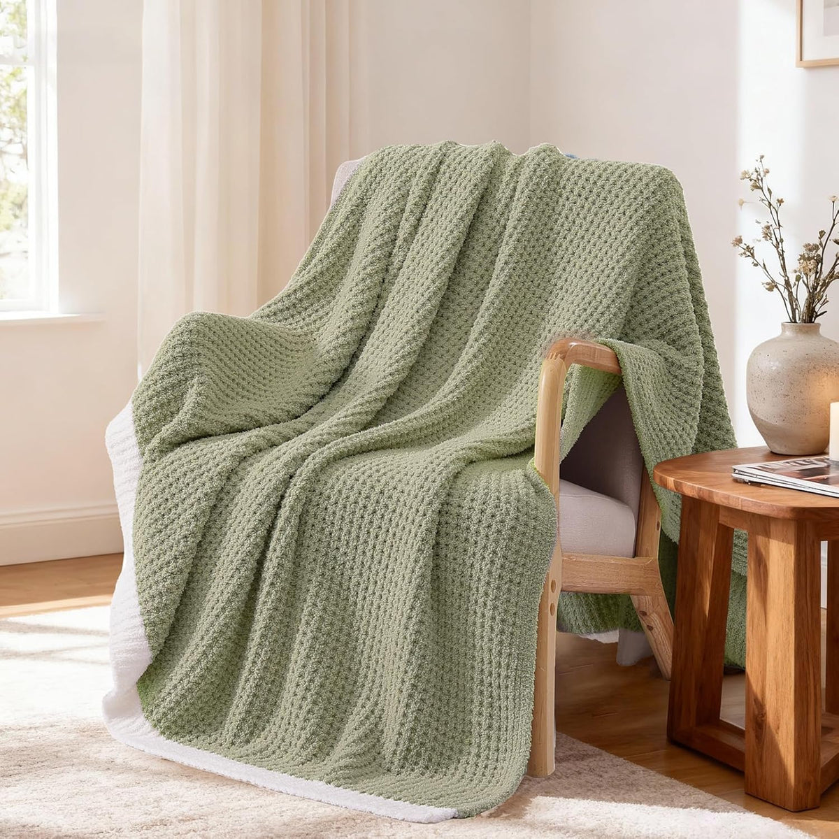 WRENSONGE Soft Throw Blanket for Couch-Cozy Reversible Knitted Blankets