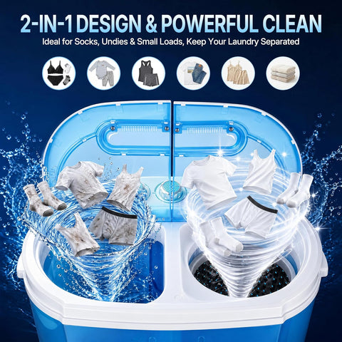 ZenStyle Portable Washer Compact Twin Tub 9.9 LB Mini Top Load Washing Machine Washer/Spinner w/ 6.57 FT Inlet Hose