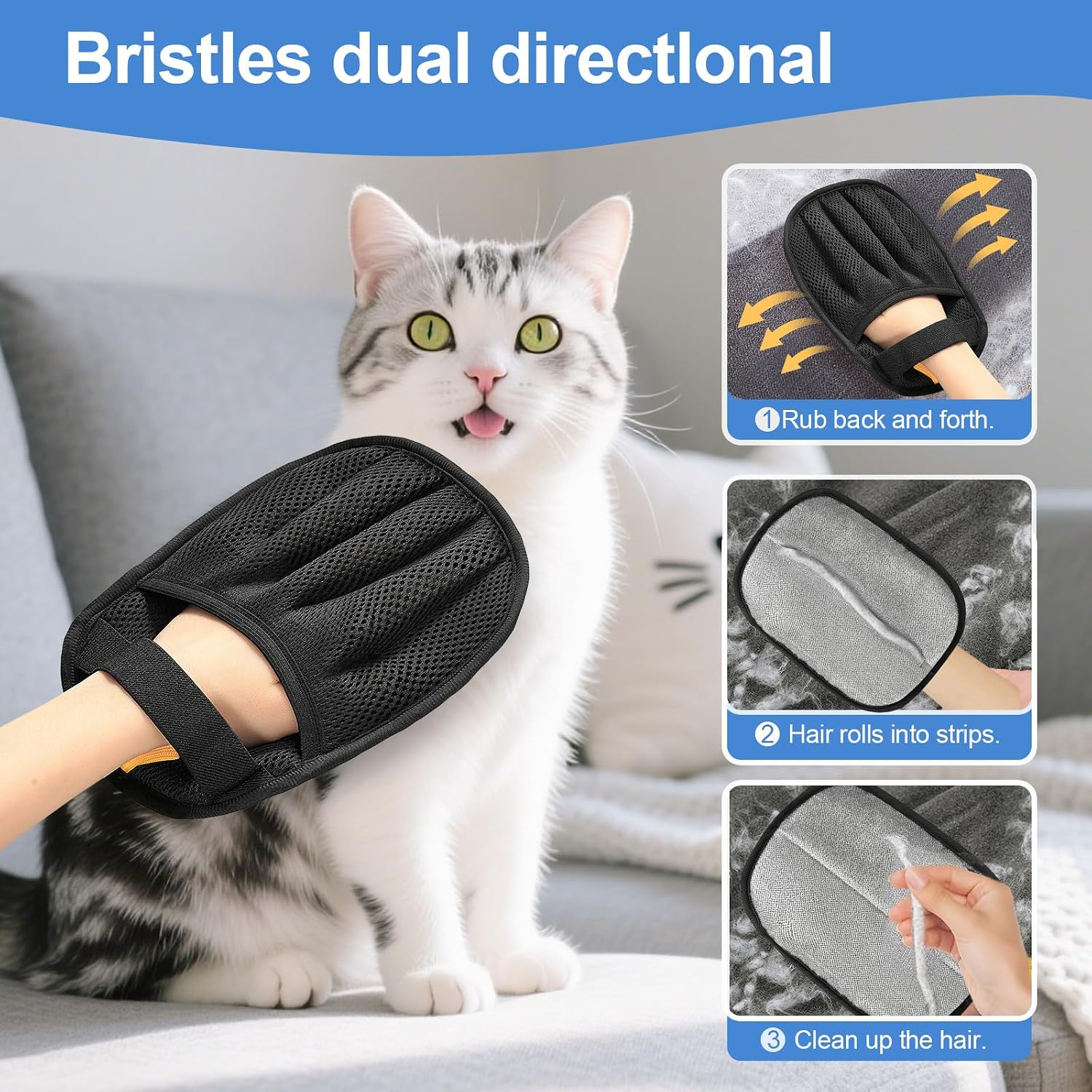 Pet Hair Removal Glove Cat & Dog, Electrostatic Reusable Hair Remover Tool