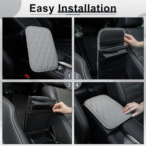 Amiss Car Center Console Cover, Upgraded Leather Car Armrest Cushion, Universal Waterproof Cushion Pad, Non-Slip Car Interior Accessories, Fits Most Sedans SUVs Trucks (Gray)