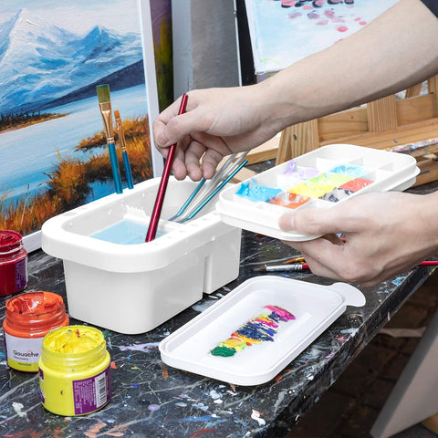 MyLifeUNIT Paint Brush Cleaner, Paint Brush Holder with Palette, White