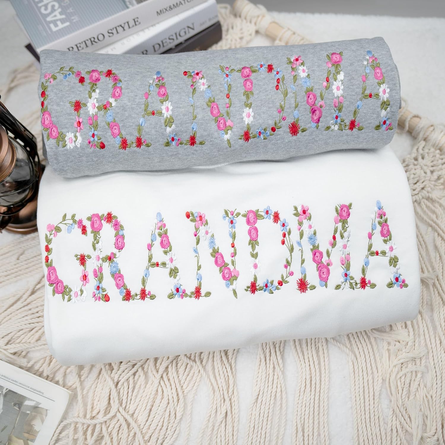 Embroidery Floral Grandma Sweatshirts For Women Gift Sweatshirt From Grandkids Flower Gift Mothers Day Christmas