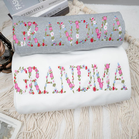 Embroidery Floral Grandma Sweatshirts For Women Gift Sweatshirt From Grandkids Flower Gift Mothers Day Christmas