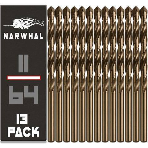 Narwhal 19/32" Cobalt Drill Bits - 3 Pack - 6" Length - M35 Cobalt, Perfect for Metal, Stainless Steel, Cast Iron & More! Includes Storage Case