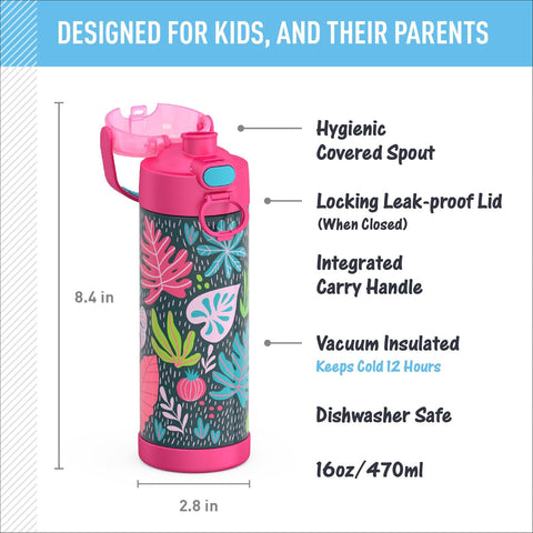 THERMOS FUNTAINER Water Bottle with Spout, 16oz, Tropical Foliage