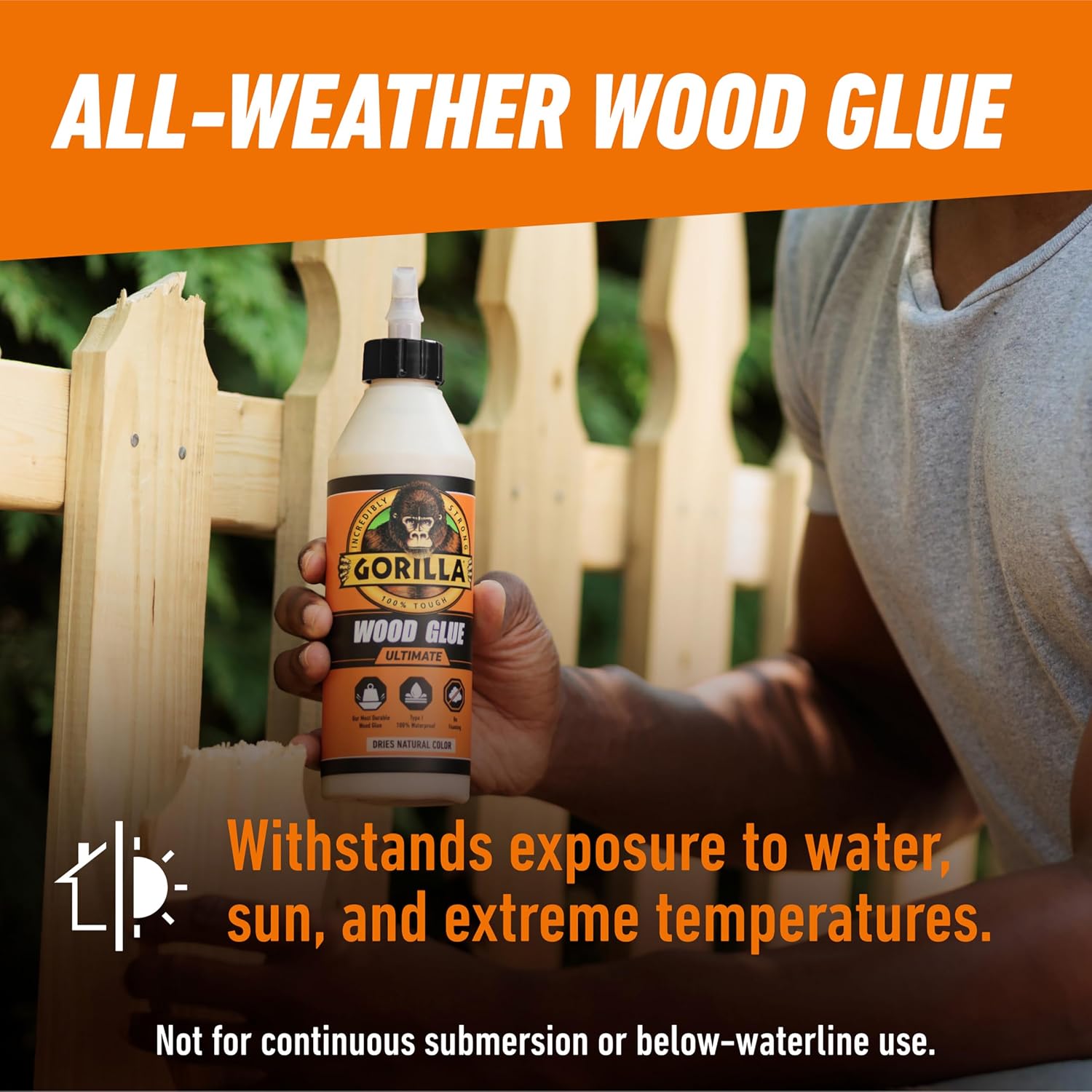 Gorilla Ultimate Waterproof Wood Glue, Natural Color, 18 oz, 2-Pack