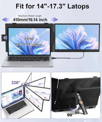 Laptop Screen Extender 1.87lbs Ultra-Portable & Ultra Slim, 14.2" FHD 1080P Dual Portable Monitor for 14"-17.3" Laptop, Plug & Play Travel Monitor Extender Compatible with Wins/Mac/Chrome/Android