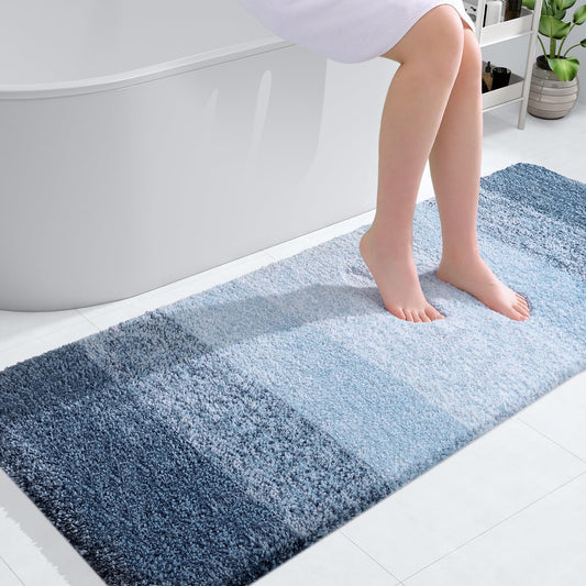 OLANLY Bathroom Rug Mat 54x24, Extra Soft and Absorbent Microfiber Bath Rugs, Non-Slip Plush Shaggy Bath Carpet, Machine Wash Dry, Bath Mats for Bathroom Floor, Tub and Shower, Navy Blue