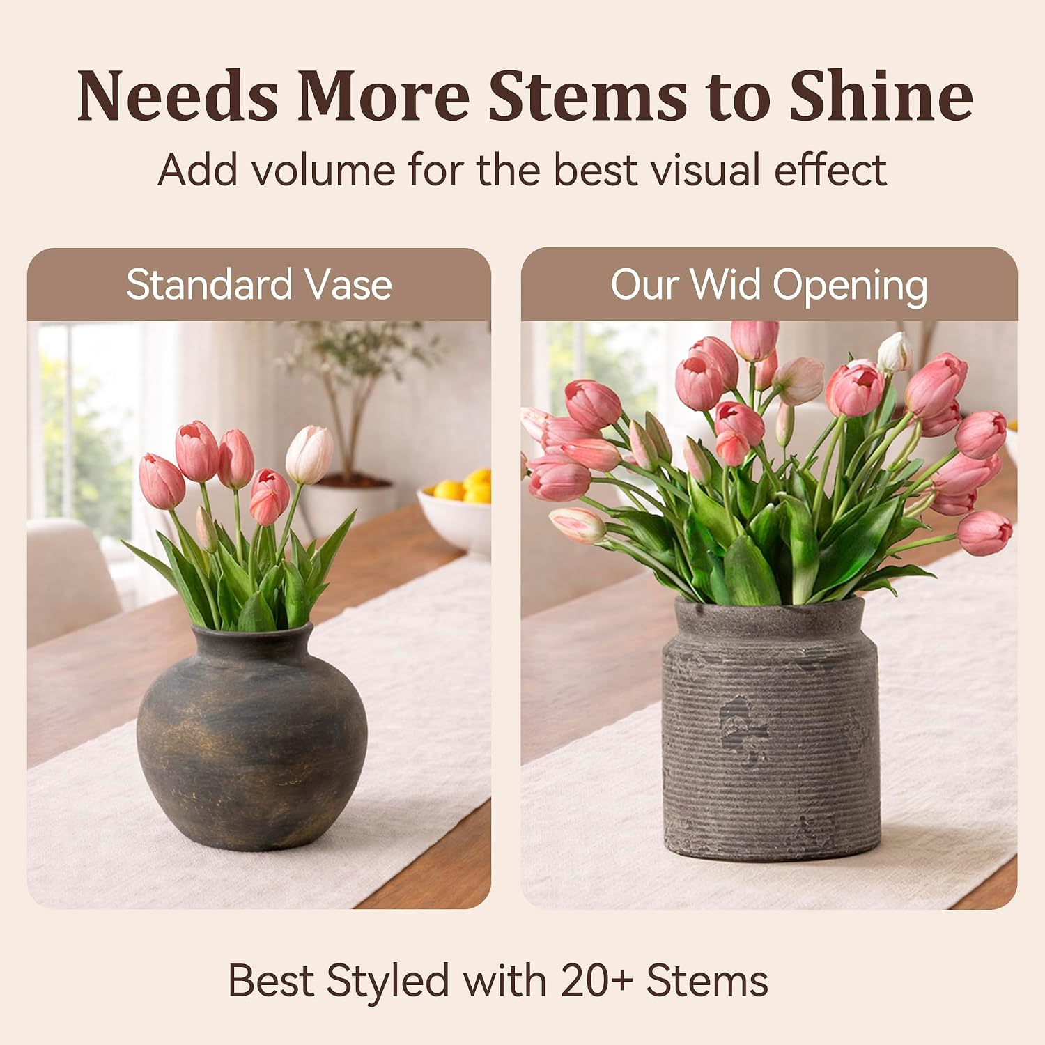 Ceramic Flower Vase 7.5 inch Farmhouse Rustic Vase for Home Decor Handcrafted Pottery Terracotta Vases for Dining Table Decor Fireplace Living Room Bathroom Wedding Centerpiece (M-Dark Gray)
