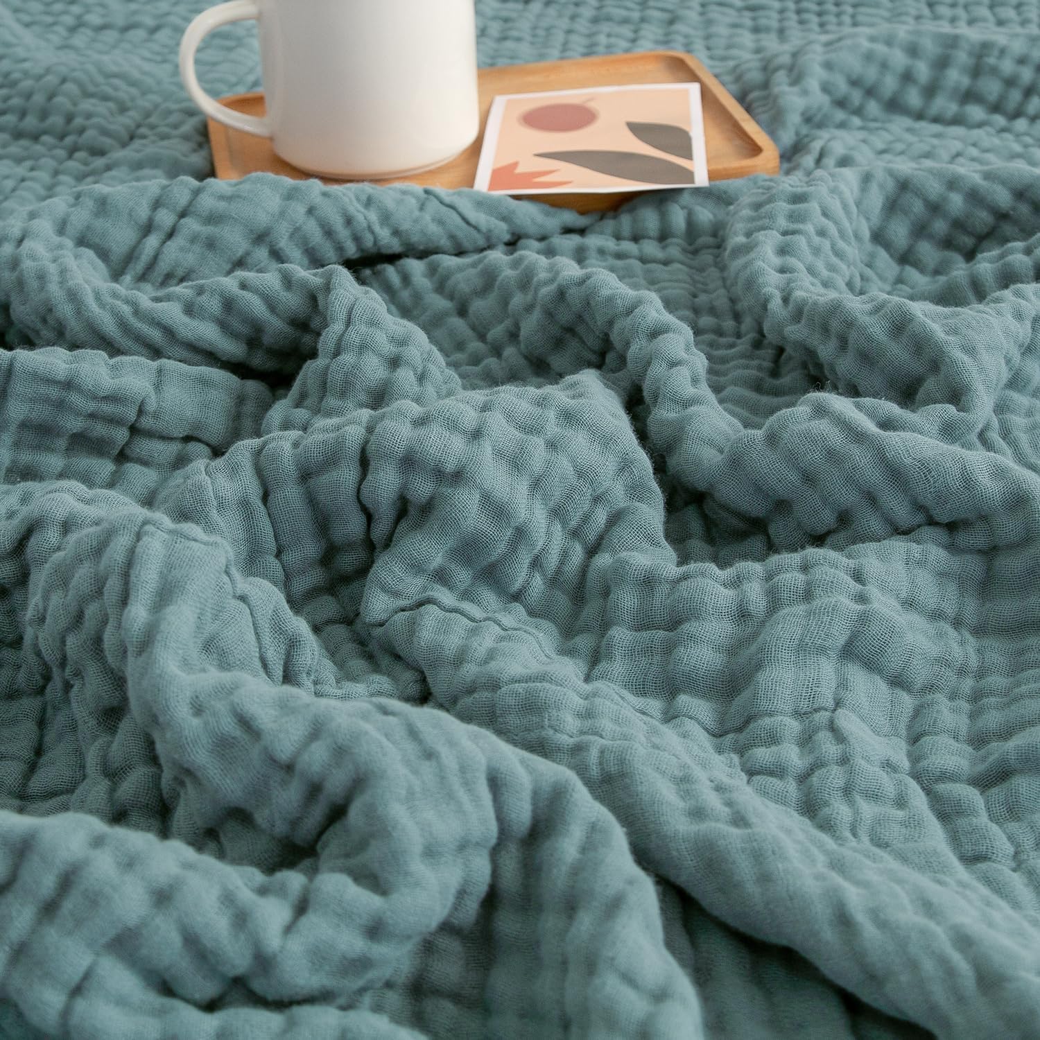 EMME Muslin Blankets for Adults Teal Small Blanket 40" x 50"