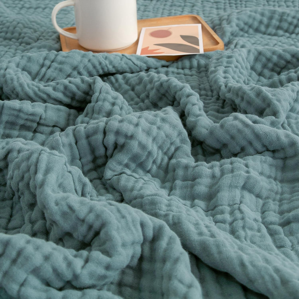 EMME Muslin Blankets for Adults Teal Small Blanket 40" x 50"
