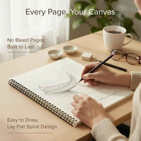 Artist’s Sketchbook Hardcover – 200GSM Very Thick Paper – Large, Spiral Sketch Book for Drawing and Mixed Media – Sketch Pad, Art Book - 11.4 x16.5, 40 Sheets / 80 Pages