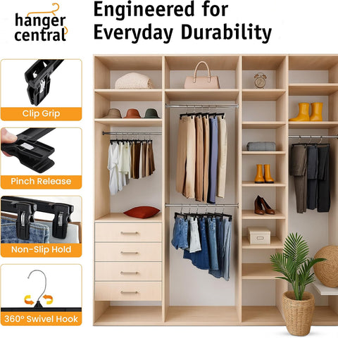 12 Inch Pants Hangers, Black, 12 Pack
