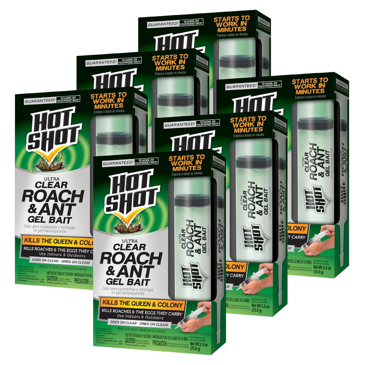 Hot Shot Ultra Clear Roach & Ant Gel Bait 2.5Oz, Water-Based Gel Bait, 6 Pk