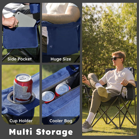 Colegence Oversized Heavy Duty Camping Chairs, 2 Pack, 450 lb, Blue