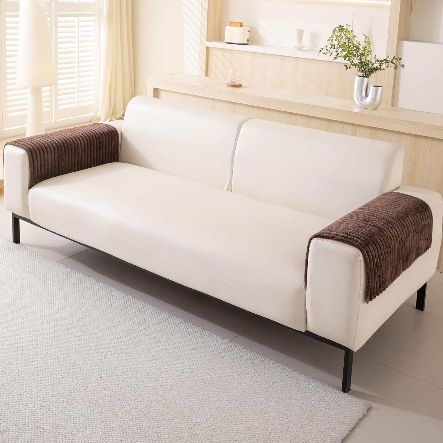 HAOMAIJIA Waterproof Couch Cover for Dogs Washable,Faux Fur Pet Couch Covers for Sofa,Soft Dog Bed Cover Non-Slip Couch Covers for 3 Cushion Couch Sofa Pet Friendly (Brown, 23" x 23" 2 Pack)