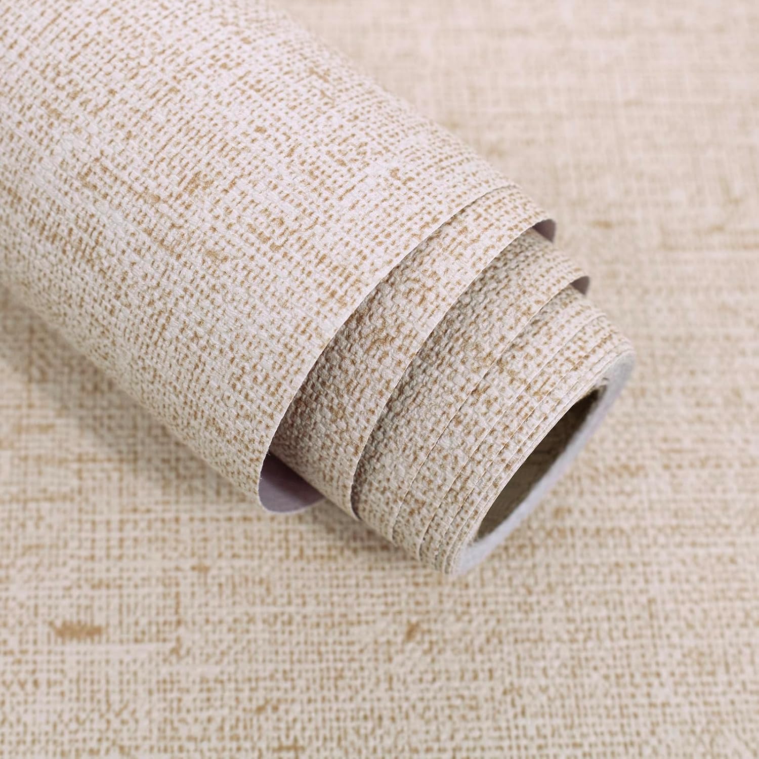 Beige Grasscloth Peel and Stick Wallpaper Textured 15.7in x 787.4in