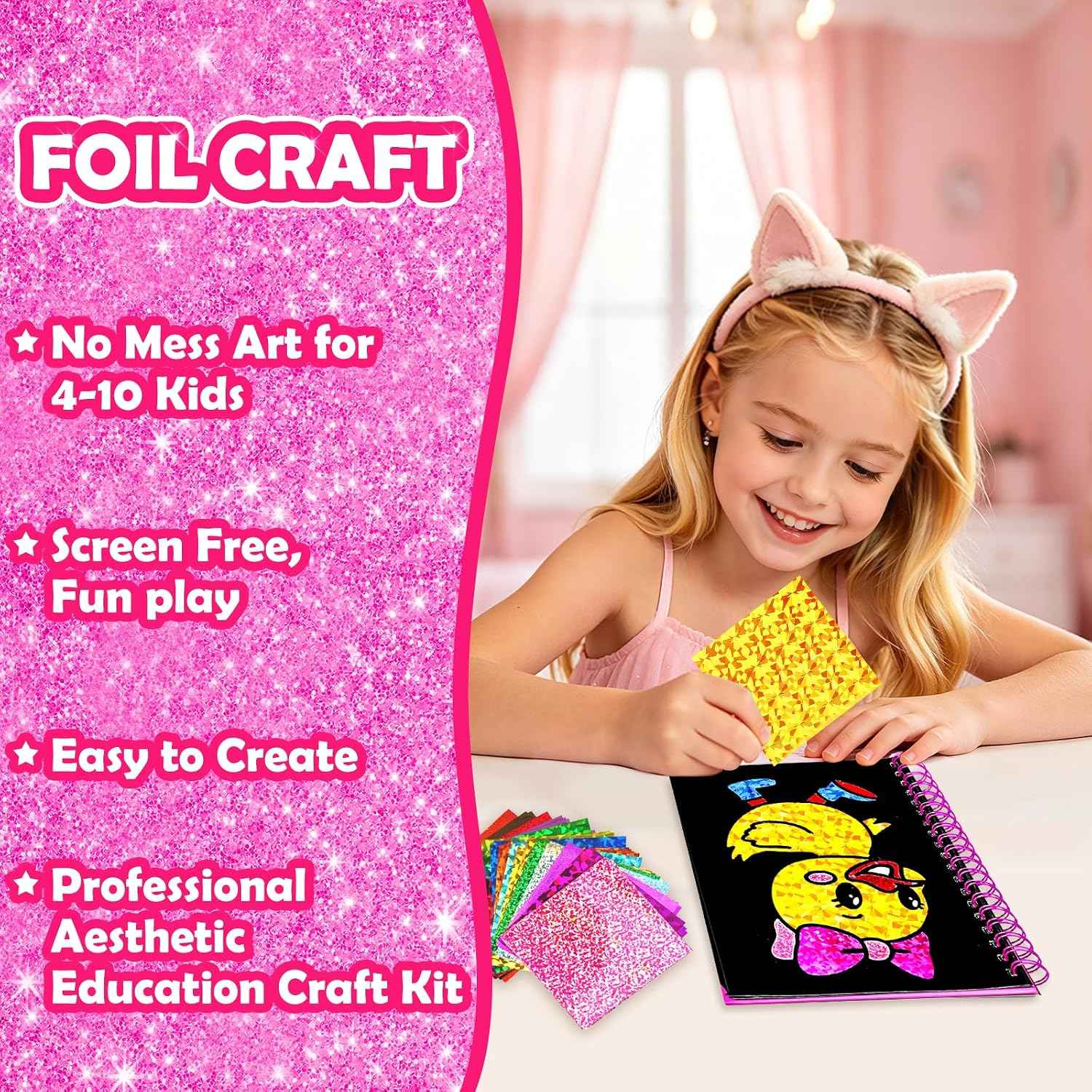 FUNNYB&G Foil Art Craft Kit for Kids, Sparkly Birthday Gift Toy for Kids