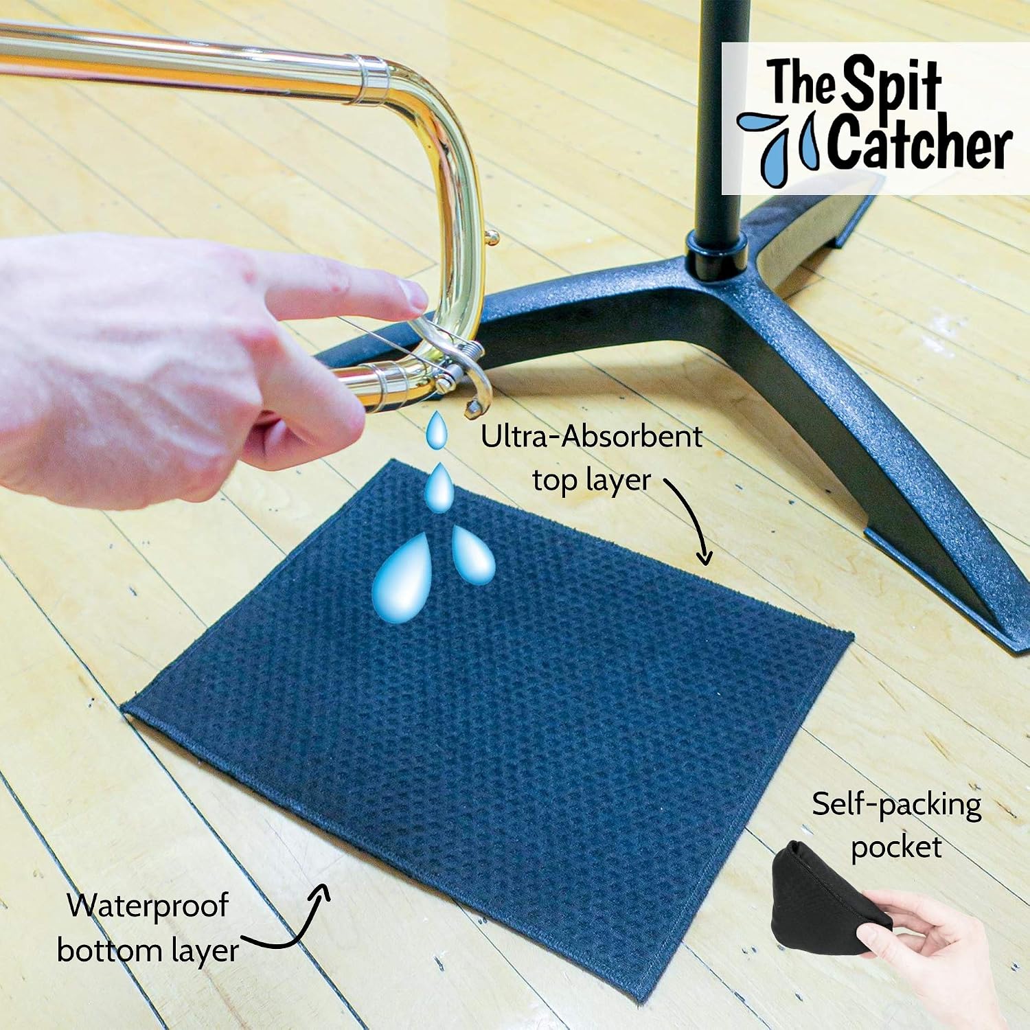 The Original Spit Catcher by Brasstache - For Brass/Wind Instruments, Ultra-Absorbent and Leakproof, Multi-layered Cloth Pad to Empty Your Spit, Self-Packing…… (3-pack)