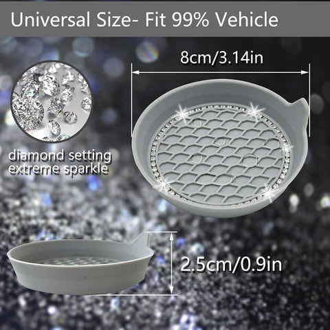 NBTEPEM 4pcs Bling Car Cup Holder Coaster, 2.75 inch Anti-Slip Shockproof Universal Fashion Coasters Insert Crystal Rhinestone Automotive Interior Accessories for Women (4 pcs, New Gray)