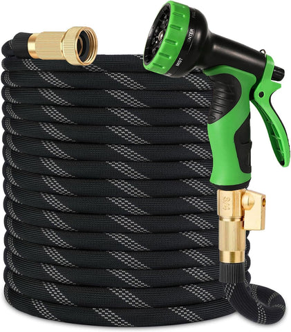 Flexible Garden Hose 100 ft, 2026 New No Kink Water Hose 100ft, 10 Function Nozzle, Solid Brass Fittings, Reinforced Outer Fabric & Inner Core, Ultra Lightweight for Gardening, Cleaning, Car Washing