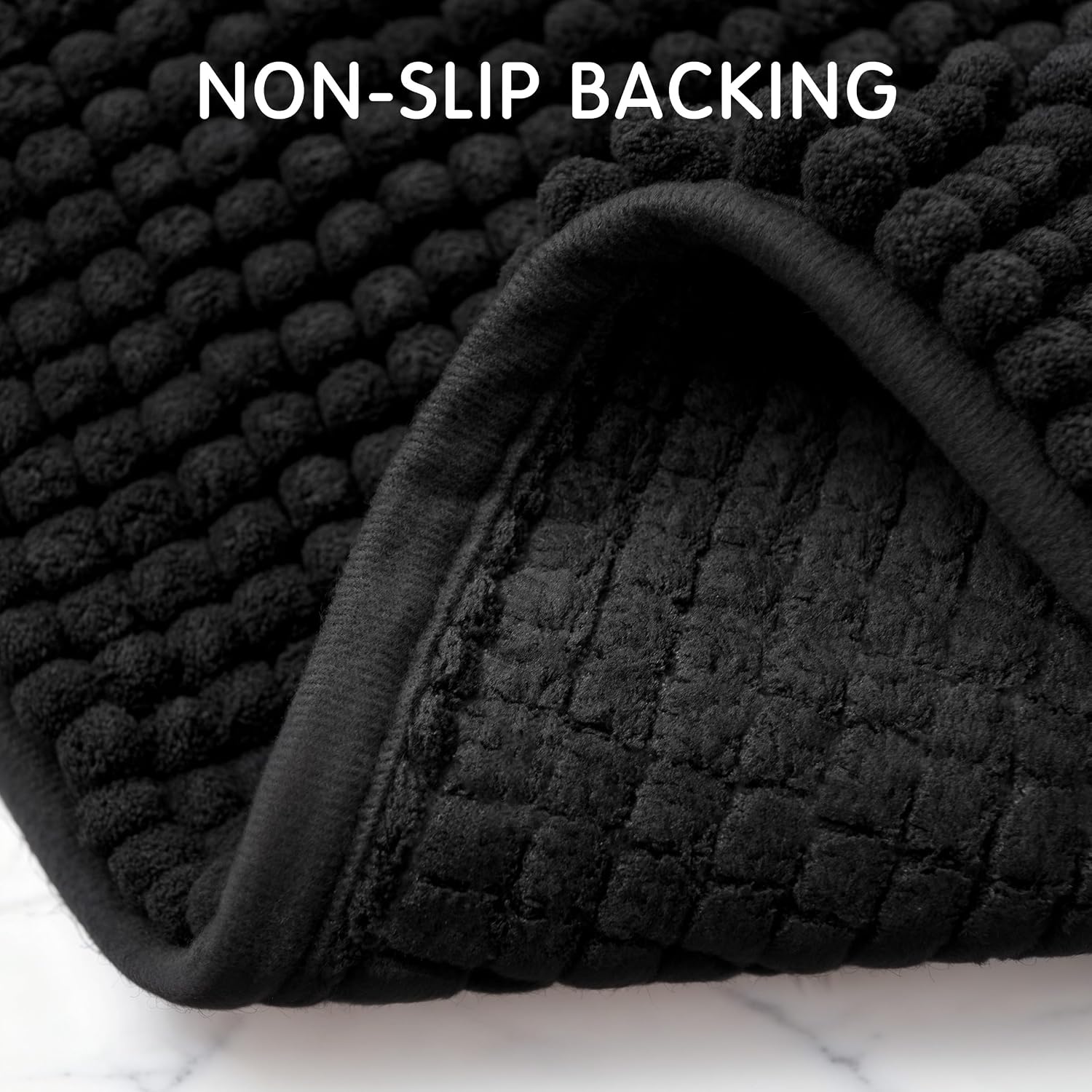 SUBRTEX Bathroom Rugs Chenille Bath Rug Soft Short Plush Bath Mat Soft Shower Mat Water Absorbent Shower Mat Quick Dry Machine Washable(Black,18" x 24")