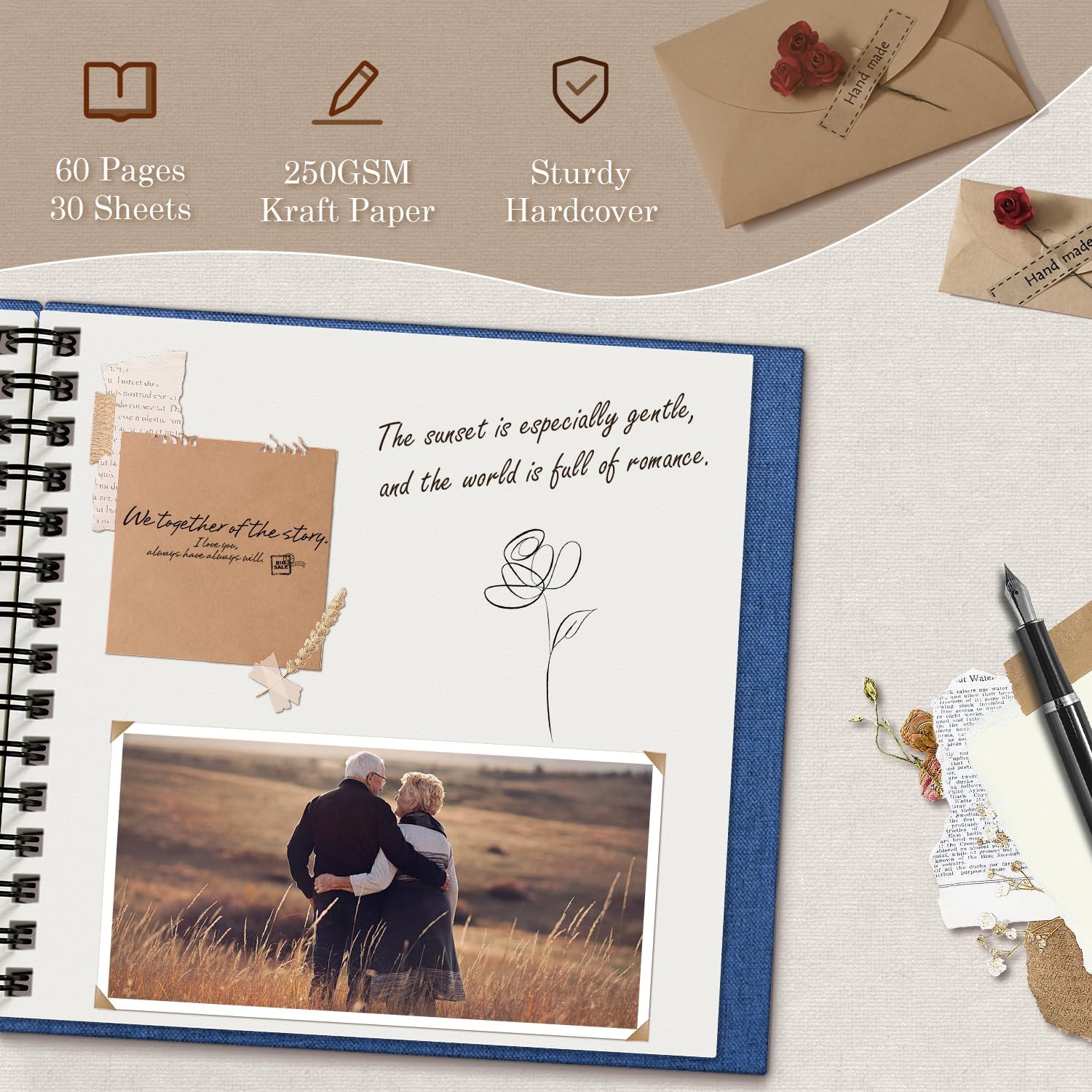 Popotop Scrapbook Photo Album, 8x8in 60Pages DIY Hardcover Kraft Blank Memory Book with Personalized Display Picture Window for Family, Wedding, Guest Book, Anniversary, Baby, Travel, Christmas