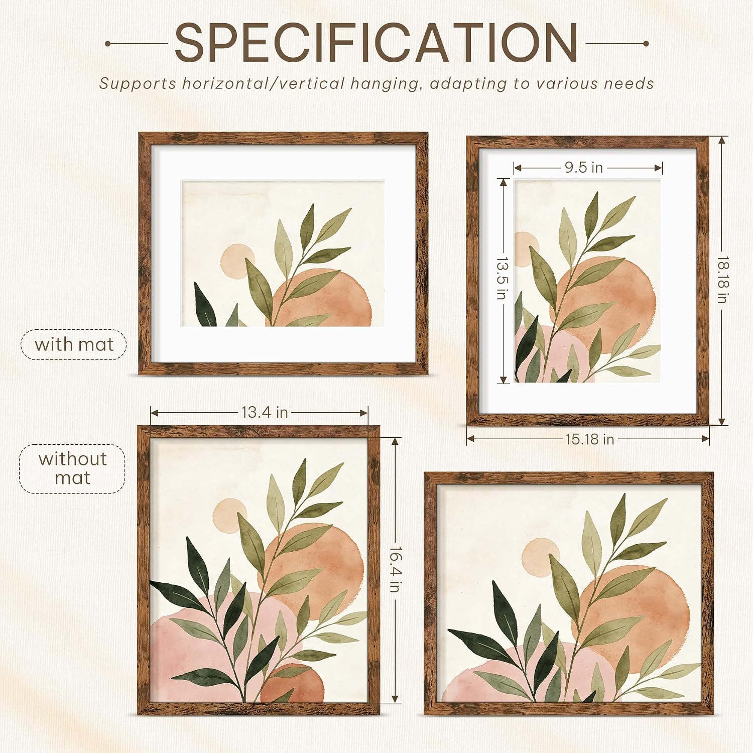 Picrit 14x17 Rustic Brown Picture Frame, Poster Frame for Wall, 3 Pack