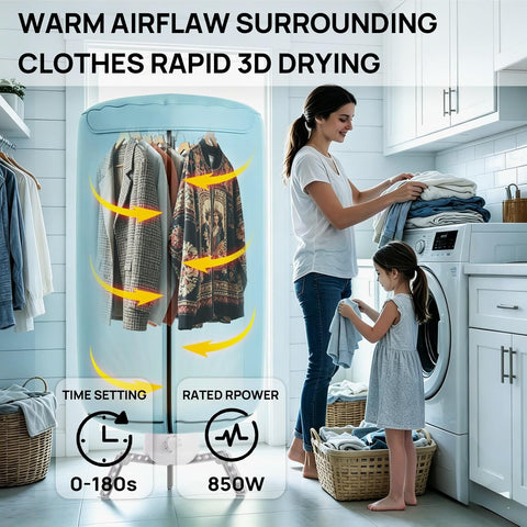 Portable Clothes Dryer with foldable rack, 850W Rapid Drying and Large Load Capacity, Compact Dryer for Home,Apartment,RVs, Dorm,Travel