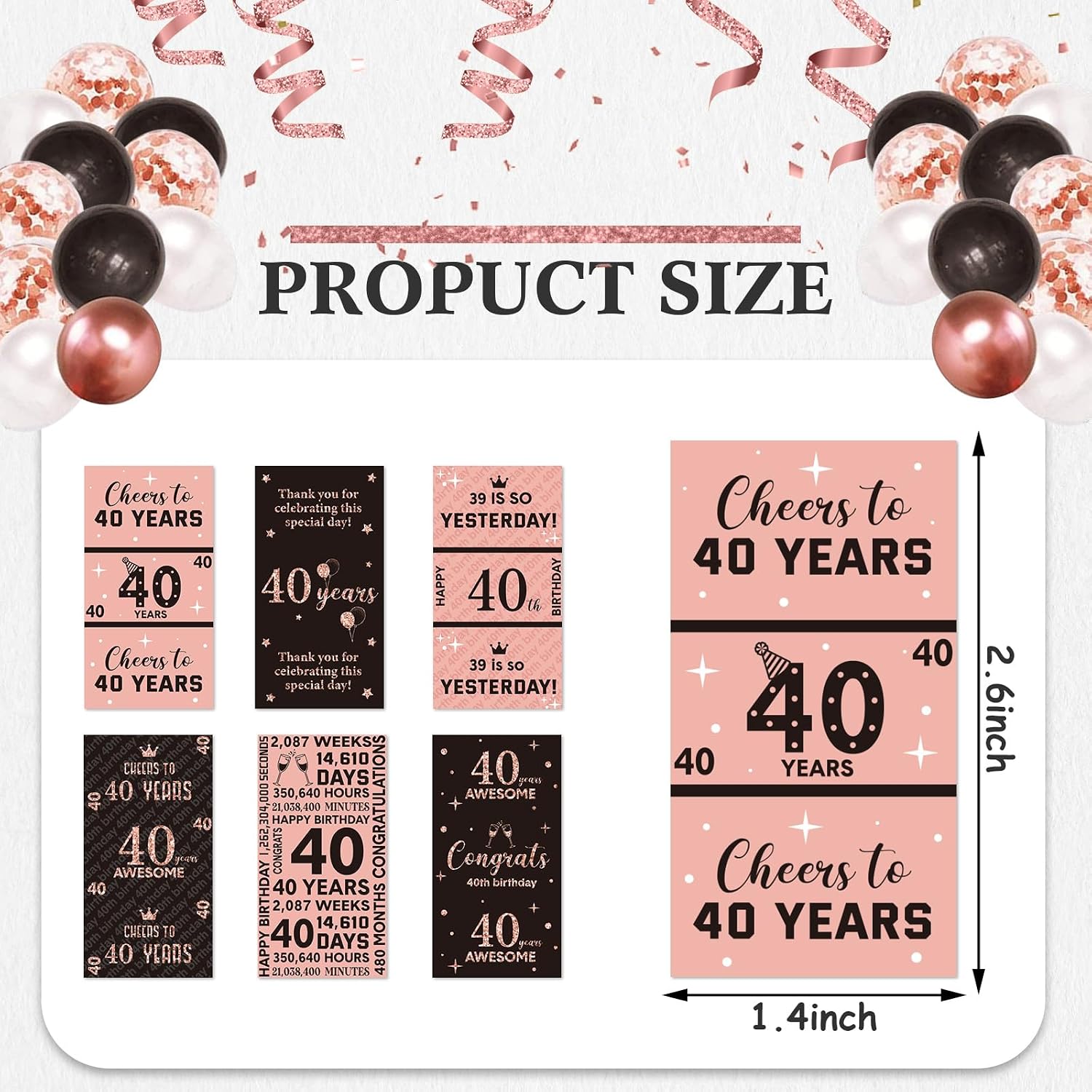 Tenare 90 Pcs 40th Birthday Candy Wrappers, Pink Stickers
