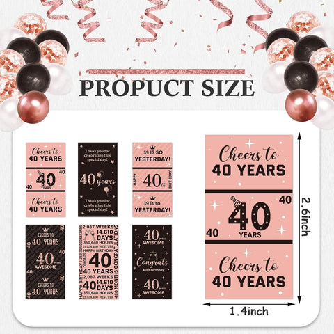 Tenare 90 Pcs 40th Birthday Candy Wrappers, Pink Stickers