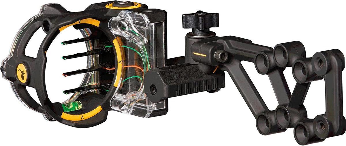 Trophy Ridge React H4 Bow Sight - 4 Pin Sight, Tool Less Windage and Elevation Adustability, 2nd Axis Leveling, Adjustable Click Light