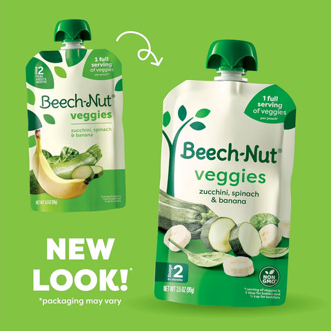 Beech-Nut Stage 2 Baby Food Pouch Variety Pack, Veggie Purees, 18 Pouches