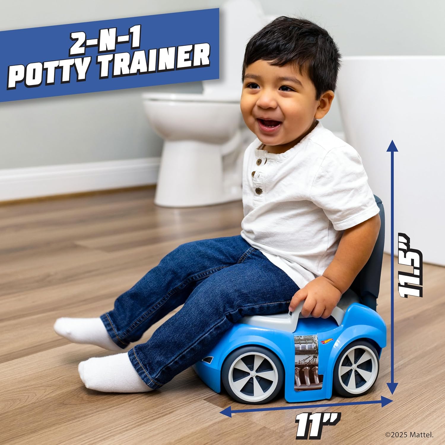 Hot Wheels Blue Race Car Potty Training Toilet, Race Car Potty Seat Includes Detachable Toddler Toilet Seat and Kids Potty, Ages 12 Months and Up