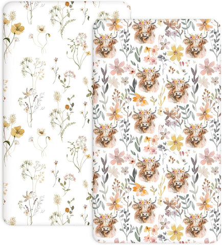 Pack N Play Sheets 2 Pack, 27"x39" Fitted Mini Crib Sheets Baby Boys Girls