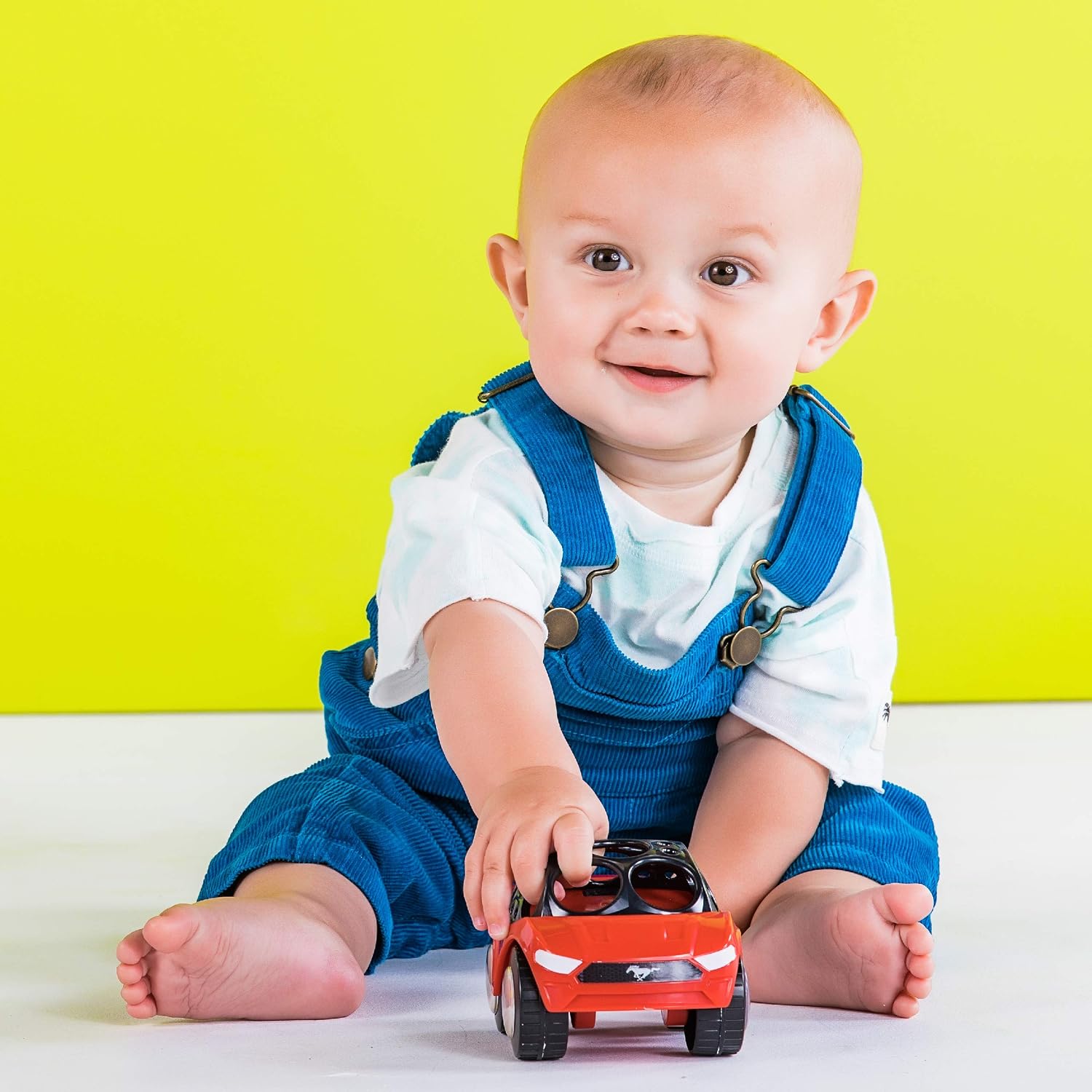 Bright Starts Ford Rattle & Roll Mustang Race Oball Car Toy Push and Go Vehicle, Easy Grasp, Ages 3 Months+, Red & Black