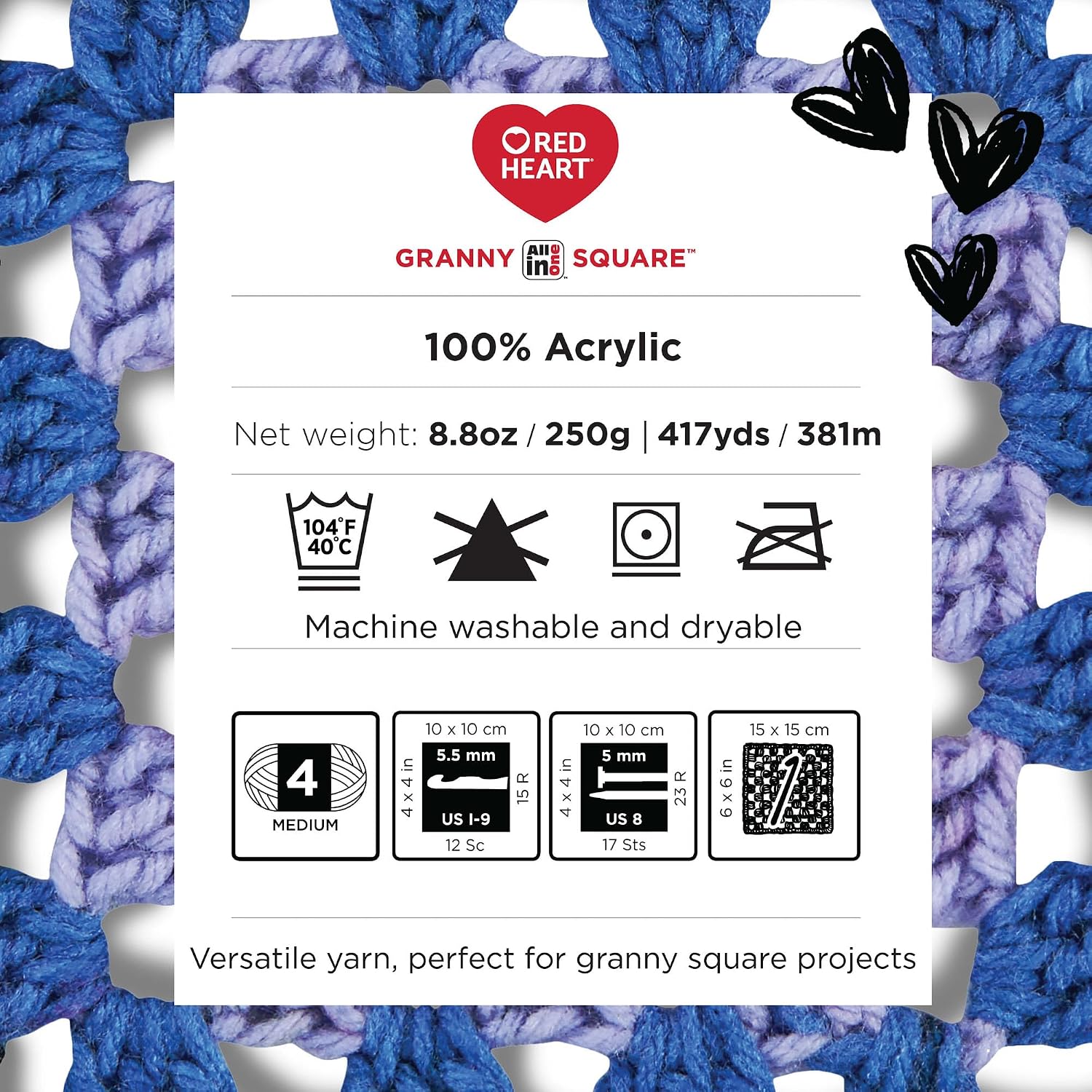 Red Heart Granny Square Crochet Yarn, Soft White-Buttercup Blush, 3-Pack